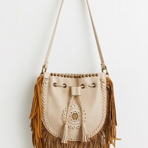 VENUS Beige and Brown Fringe Shoulder Bag